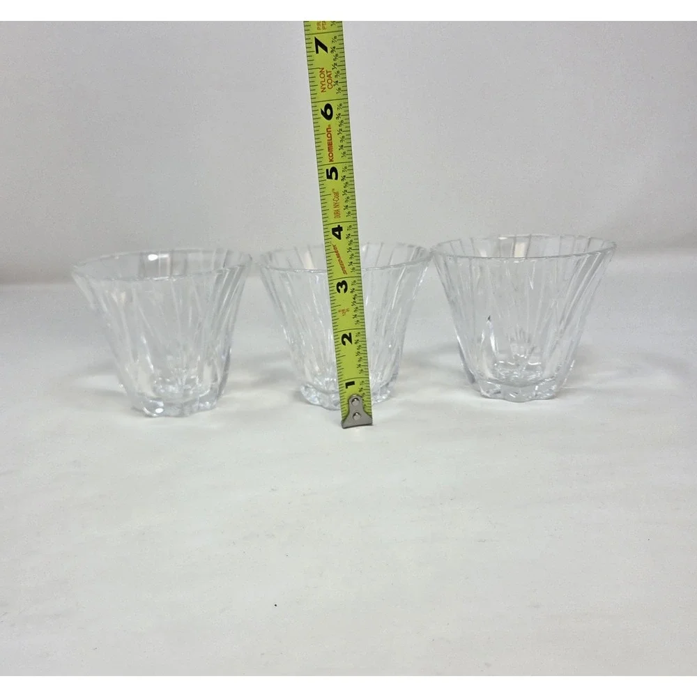 Retro-Style Pressed Glass Votive Candle Holders Set of 3 Scalloped Panel Cut 4in